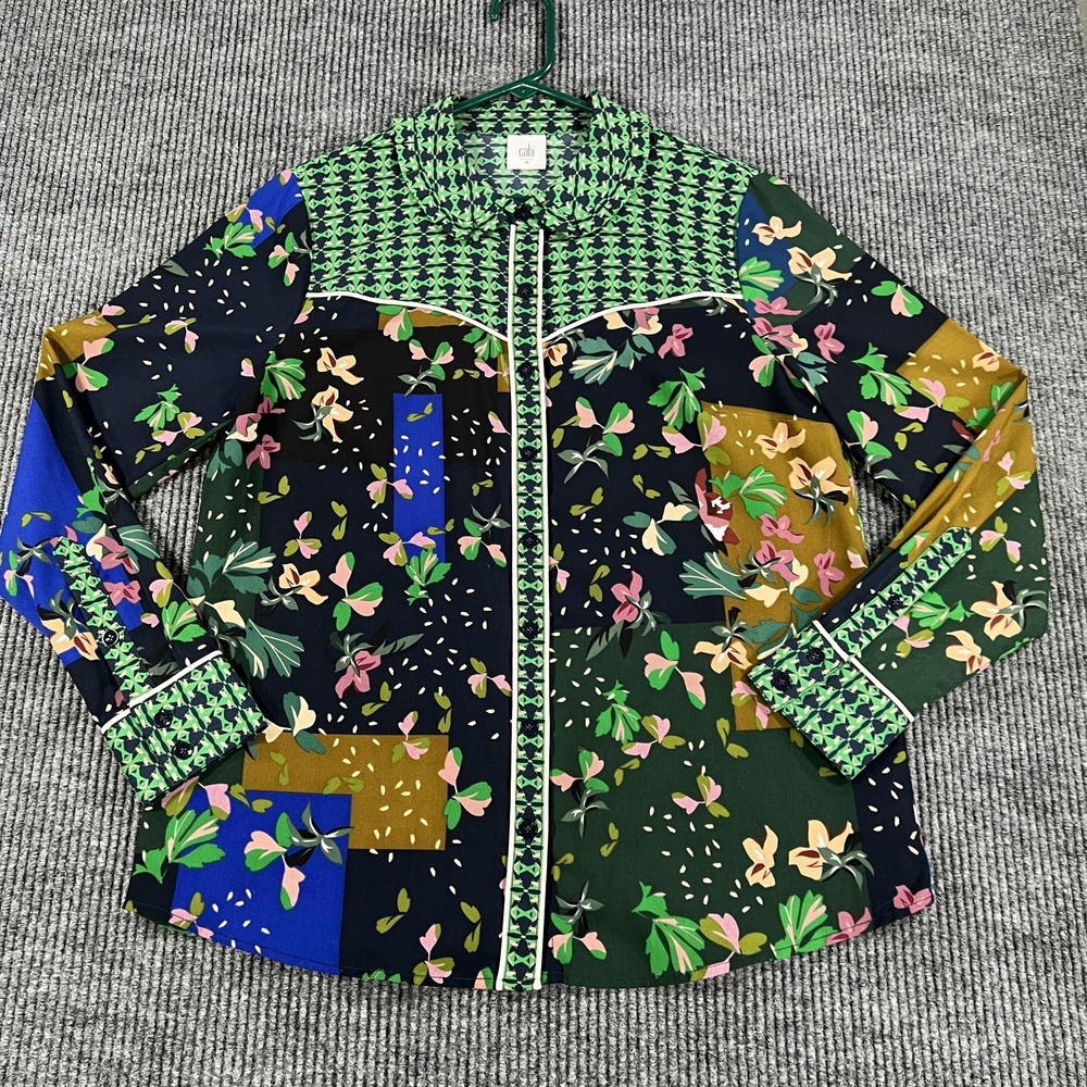Cabi Shirt Womens Medium Multicolor Floral Geometric Button Up Blouse Top 5520 - Picture 1 of 15